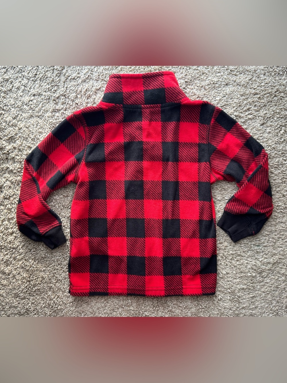 Carter’s Red Black Buffalo Plaid Sherpa Lined Pullover Fleece 3T - Picture 3 of 5